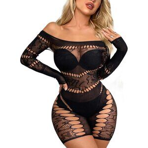 Sesiwadbe Women Sexy Fishnet Bodystocking Bodysuit Tights Bodycon Jumpsuit